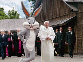 The pope joins a Six Flags ambassador on a tour of the grounds.
